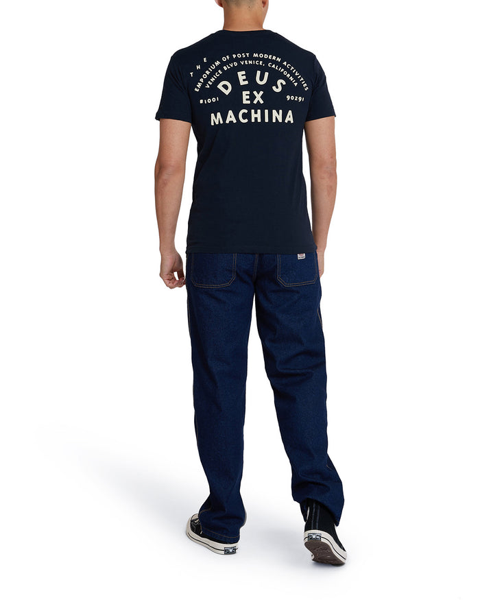 The A100 Tee - Navy, view 2|Model