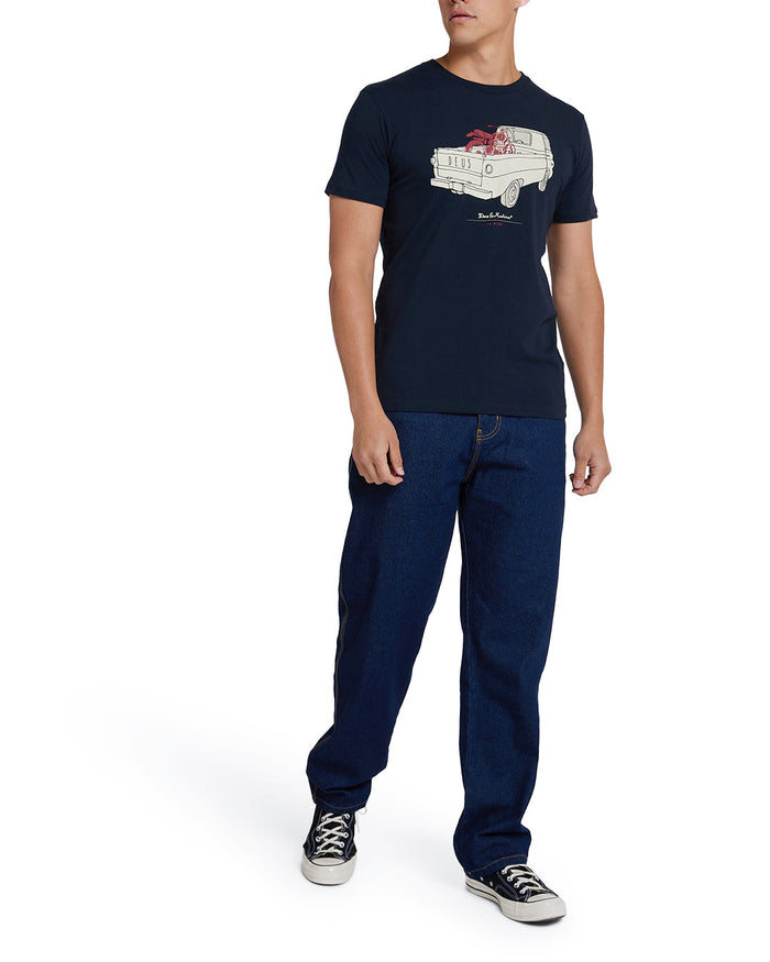 The A100 Tee - Navy, view 3|Model