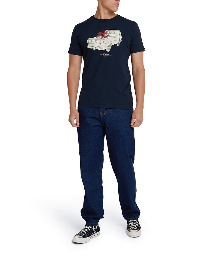 The A100 Tee - Navy, view 4|Model