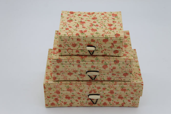 Three-In-One Bamboo Jewelry Box - small pink flowers