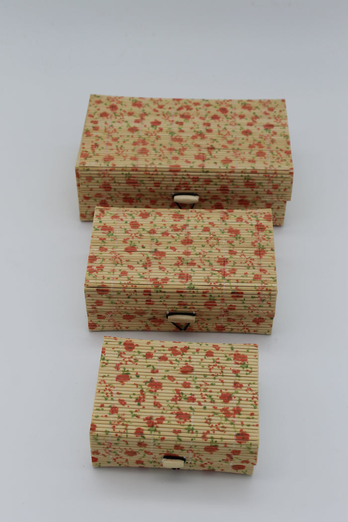 Three-In-One Bamboo Jewelry Box - small pink flowers