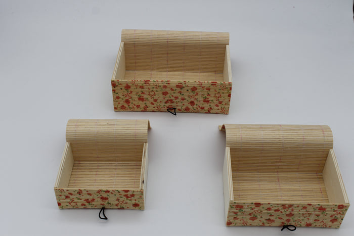 Three-In-One Bamboo Jewelry Box - small pink flowers